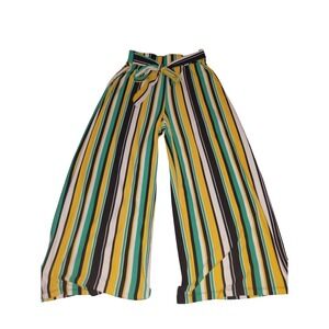 Bobbie Brooks Womens Small Striped Wide Leg Palazzo Pants Yellow Green Black S